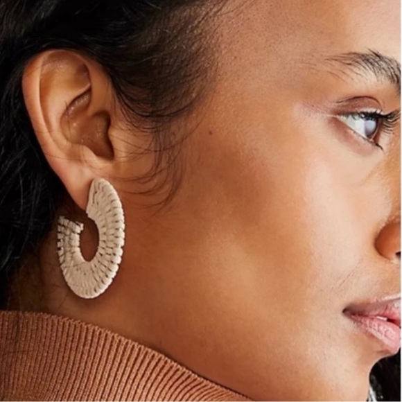 Free People See If I Care Suede Hoops in Ivory Cream Earrings Bohemian Western - Picture 3 of 9